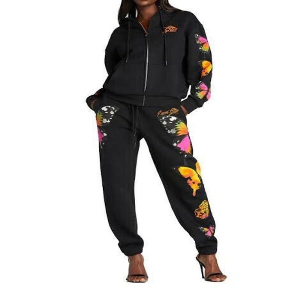 I.AM.GIA Aporia Women's Black Butterfly Print Jogger sweat Pants high waist XXS - Picture 1 of 12